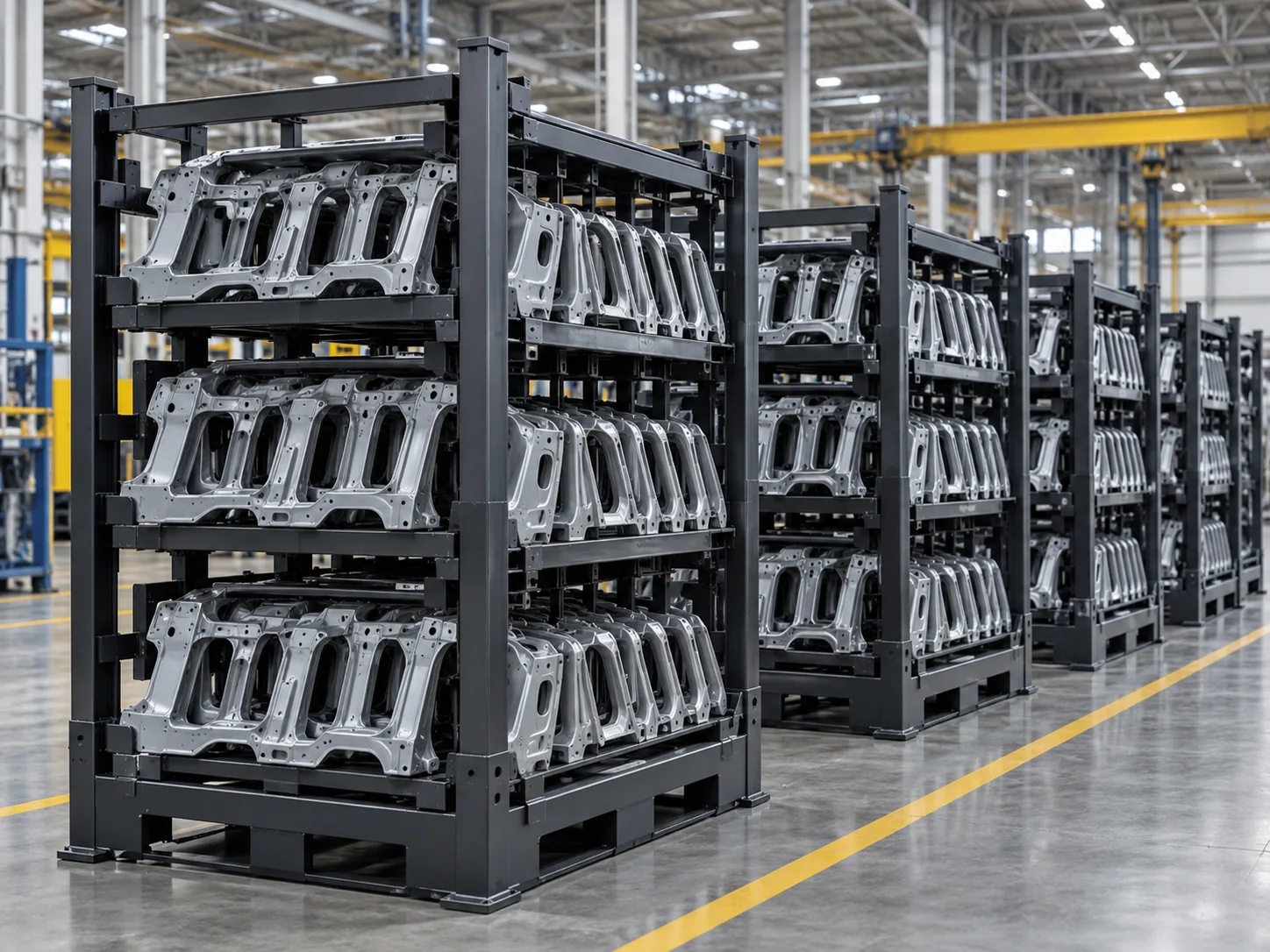 Racks metálicos industriales para componentes automotrices